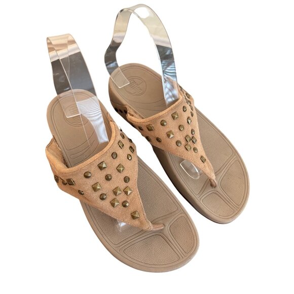 Fitflop Womens Studded Tan Suede Thong Sandals Size 7 Comfort Shoe - Picture 8 of 11